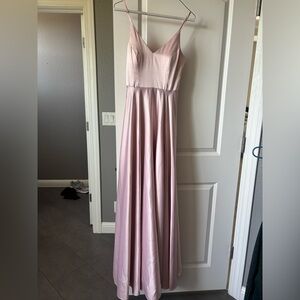 B Darlin Dusty Rose Satin Spaghetti Strap Prom Gown